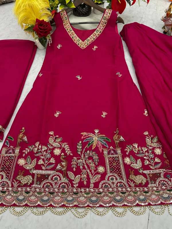 Pink_pure_star_georgette_Kurti_Plazzo_For_women