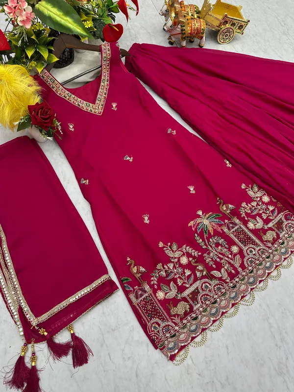 Pink_pure_star_georgette_Kurti_Plazzo_For_women