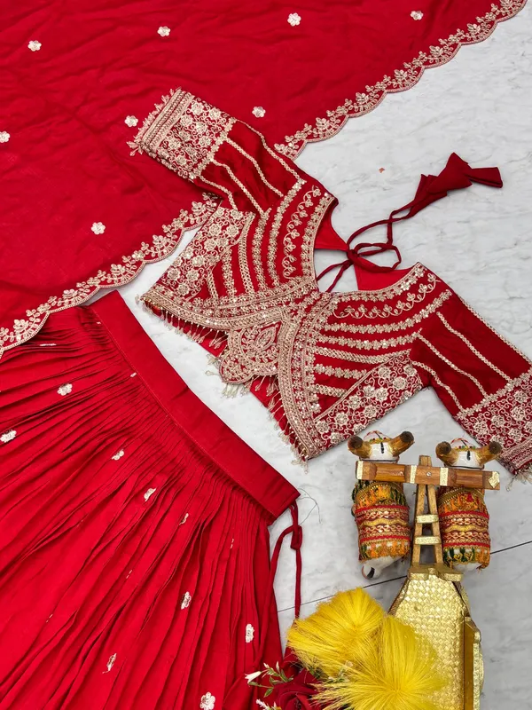 Red_Pure_Vichitra_Lehenga_Choli_For_women