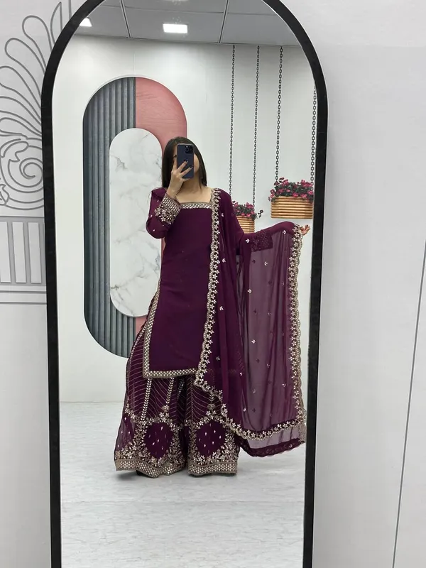 Purple_Heavy_Fox_Georgette_Sharara__For_women