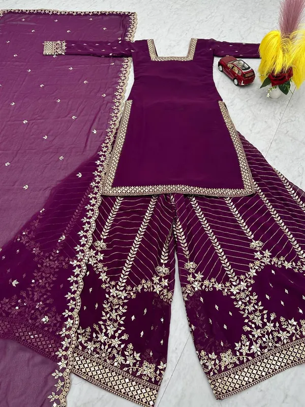 Purple_Heavy_Fox_Georgette_Sharara__For_women