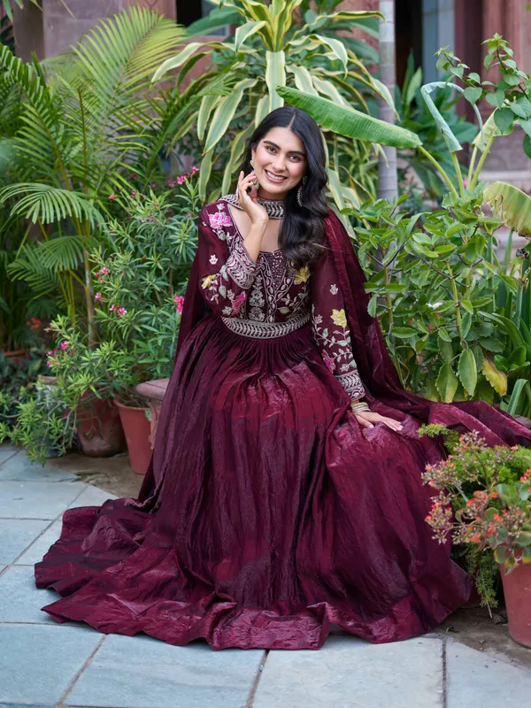 Maroon_Fendy_silk_Gowns_For_women
