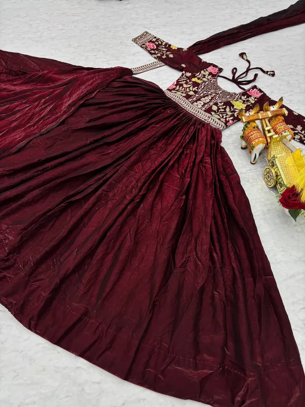 Maroon_Fendy_silk_Gowns_For_women