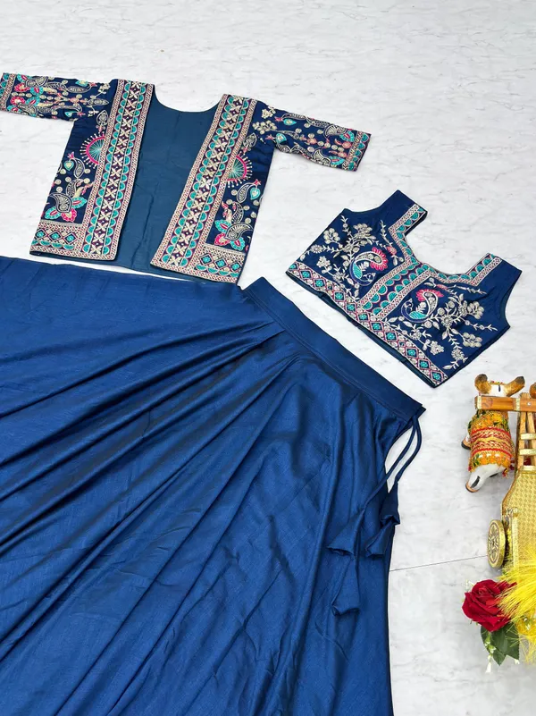 Blue_Pure_Vichitra_Lehenga_Choli_For_women