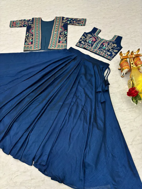 Blue_Pure_Vichitra_Lehenga_Choli_For_women
