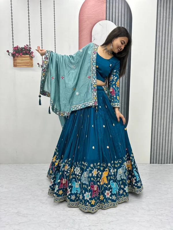 Blue_Pure_vichitra_silk_Lehenga_Choli_For_women