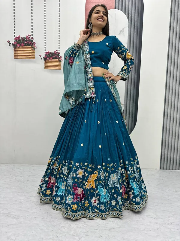 Blue_Pure_vichitra_silk_Lehenga_Choli_For_women