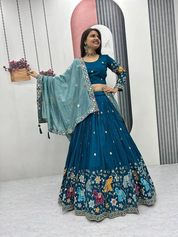 Blue_Pure_vichitra_silk_Lehenga_Choli_For_women