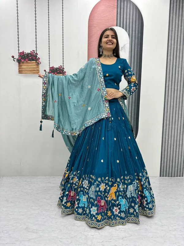 Blue_Pure_vichitra_silk_Lehenga_Choli_For_women