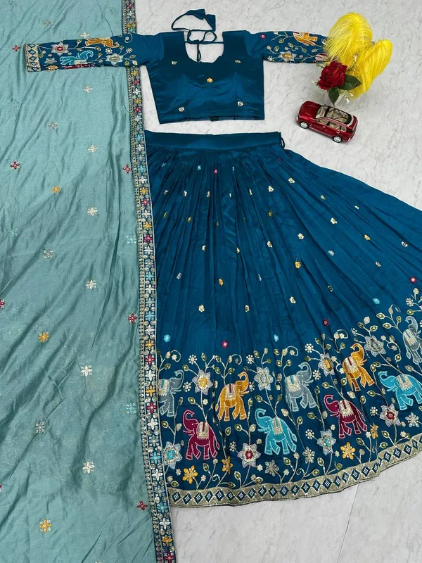Blue_Pure_vichitra_silk_Lehenga_Choli_For_women
