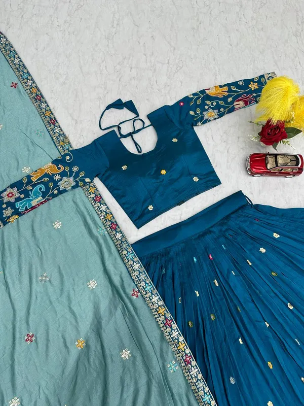 Blue_Pure_vichitra_silk_Lehenga_Choli_For_women
