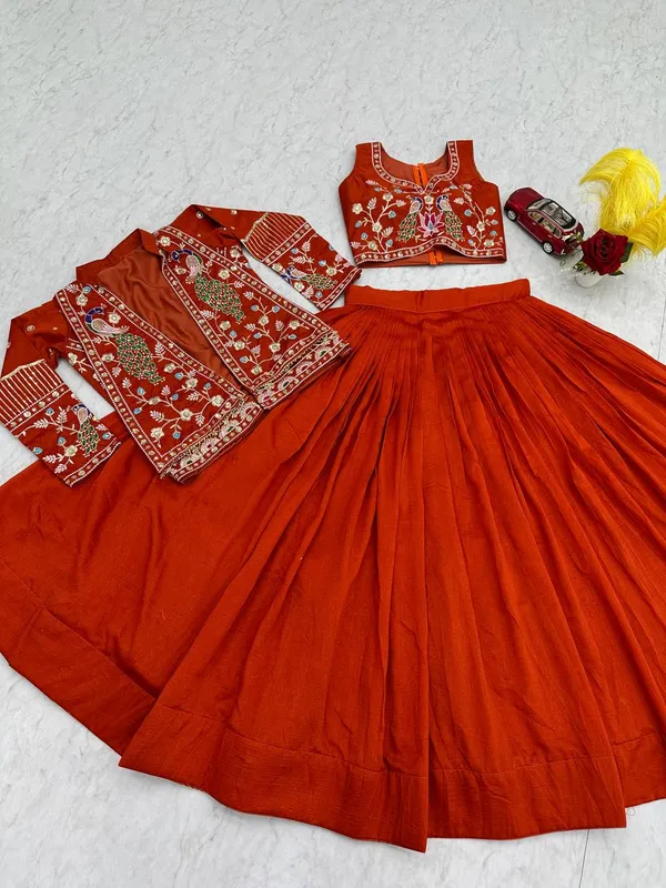 Orange__Vichitra_silk_Lehenga_Choli_For_women