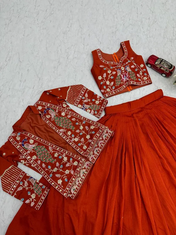 Orange__Vichitra_silk_Lehenga_Choli_For_women