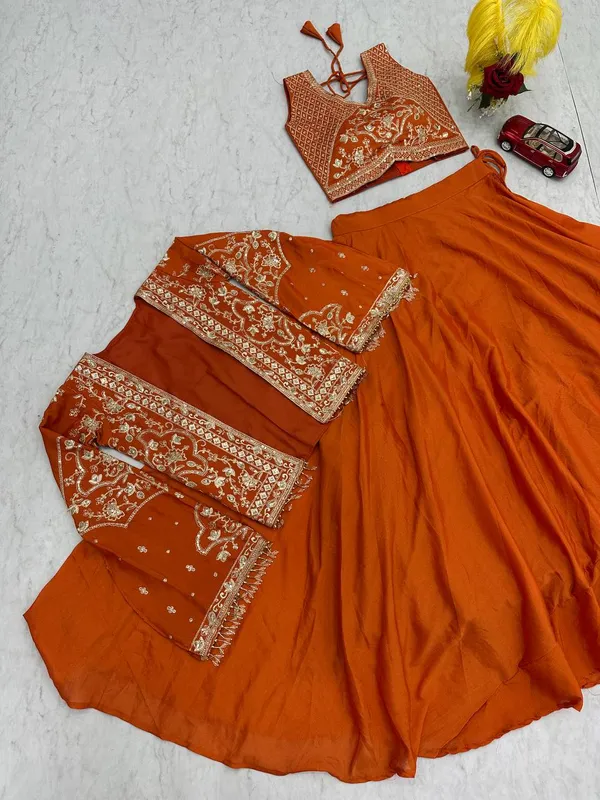 Orange__Chinon_Lehenga_Choli_For_women