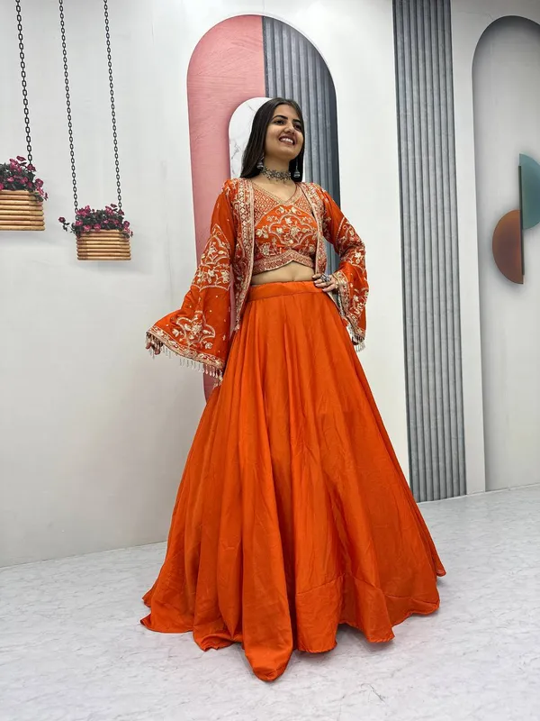 Orange__Chinon_Lehenga_Choli_For_women