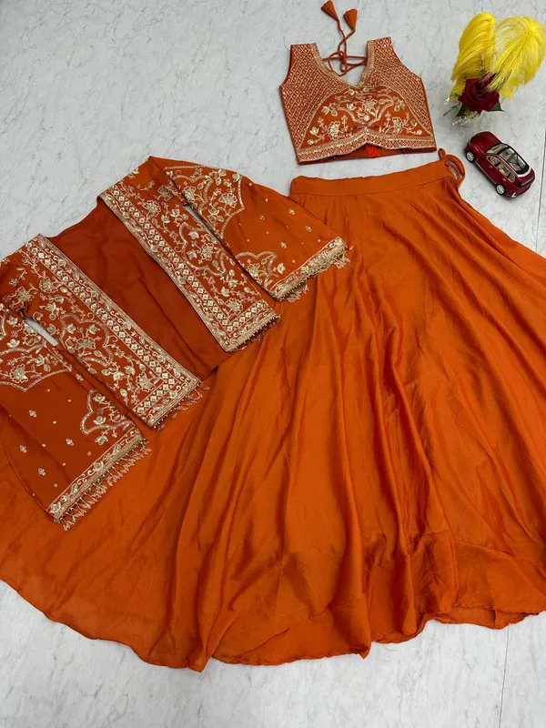 Orange__Chinon_Lehenga_Choli_For_women