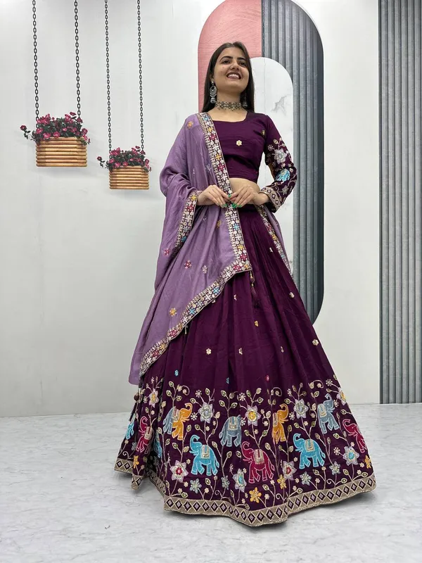 Maroon_Pure_vichitra_silk_Lehenga_Choli_For_women