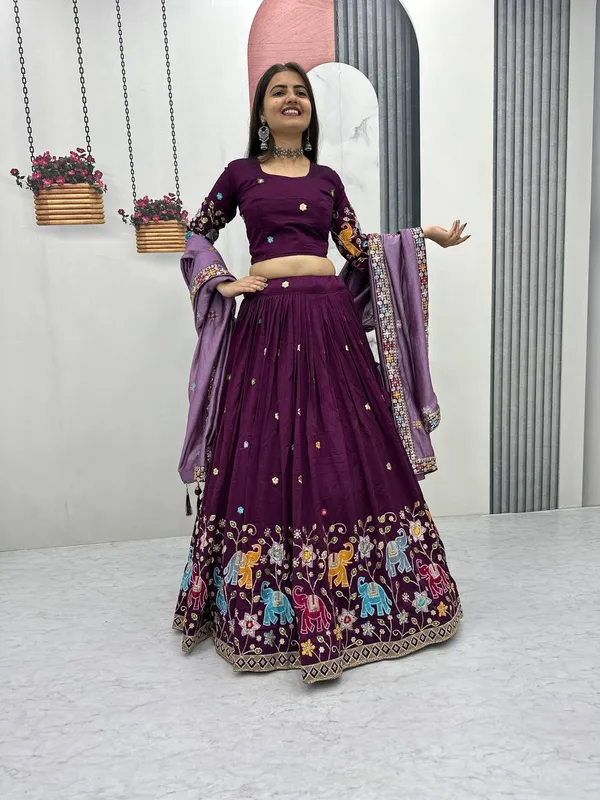 Maroon_Pure_vichitra_silk_Lehenga_Choli_For_women