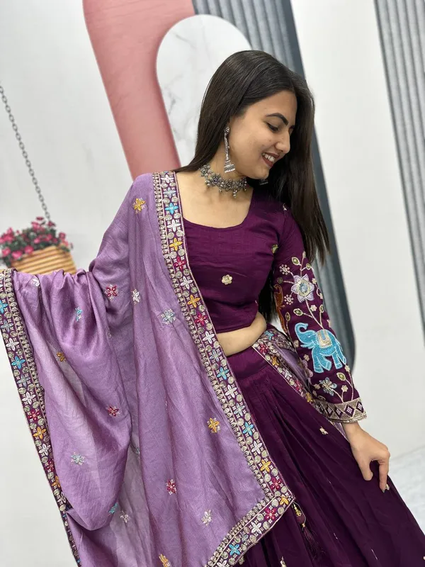 Maroon_Pure_vichitra_silk_Lehenga_Choli_For_women