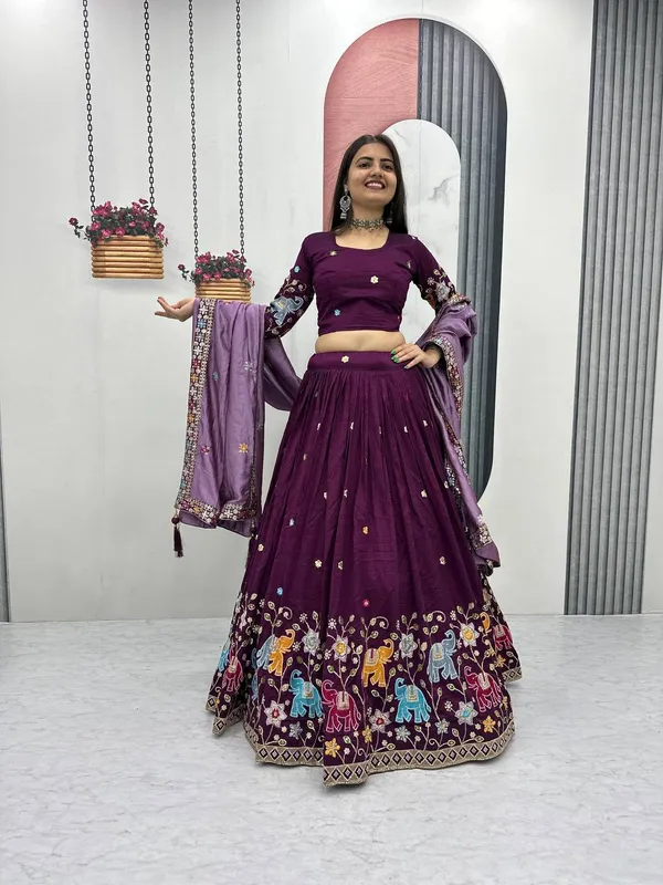 Maroon_Pure_vichitra_silk_Lehenga_Choli_For_women