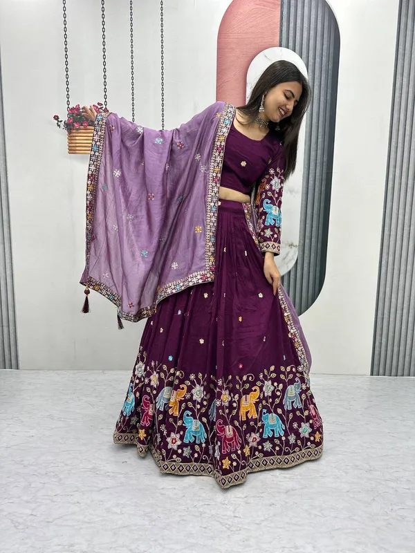 Maroon_Pure_vichitra_silk_Lehenga_Choli_For_women