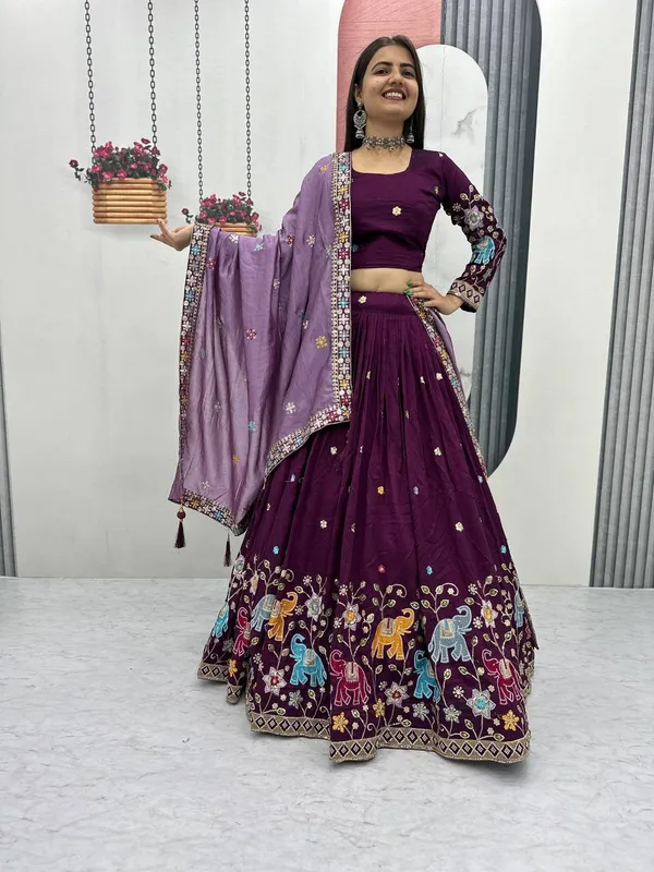 Maroon_Pure_vichitra_silk_Lehenga_Choli_For_women
