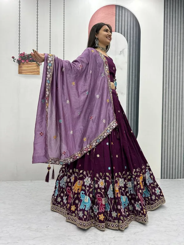 Maroon_Pure_vichitra_silk_Lehenga_Choli_For_women