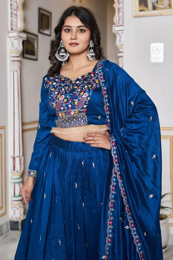 Blue_Pure_Vichitra_silk_Lehenga_Choli_For_women
