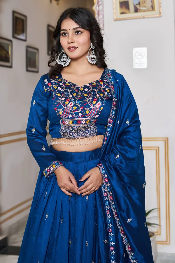 Blue_Pure_Vichitra_silk_Lehenga_Choli_For_women