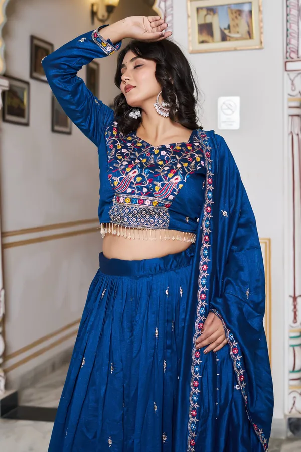 Blue_Pure_Vichitra_silk_Lehenga_Choli_For_women