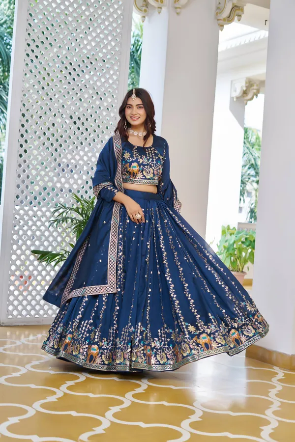 Blue_Pure_Vichitra_Lehenga_Choli_For_women