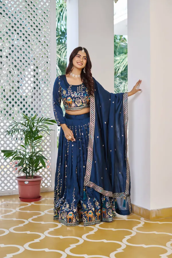 Blue_Pure_Vichitra_Lehenga_Choli_For_women