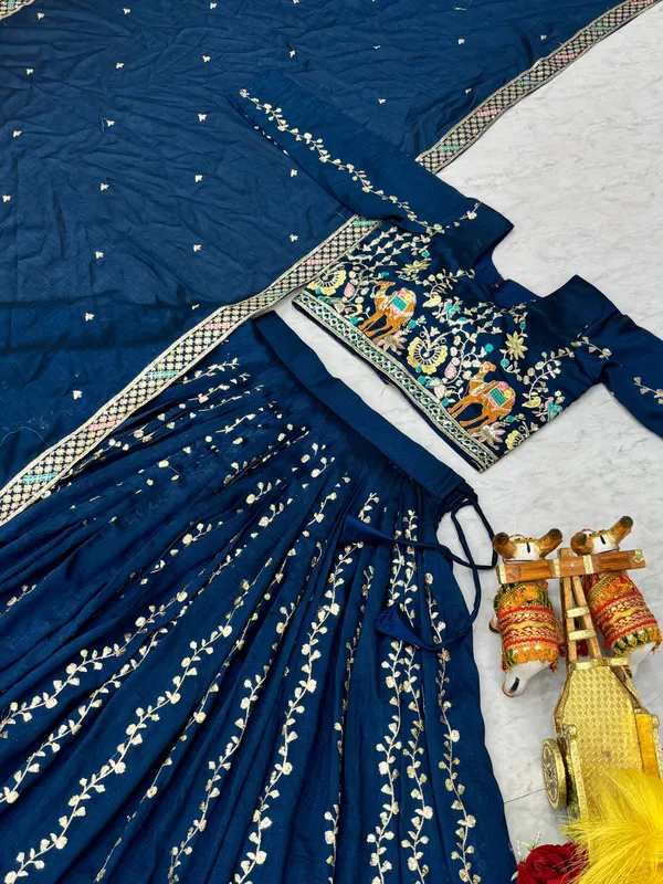 Blue_Pure_Vichitra_Lehenga_Choli_For_women