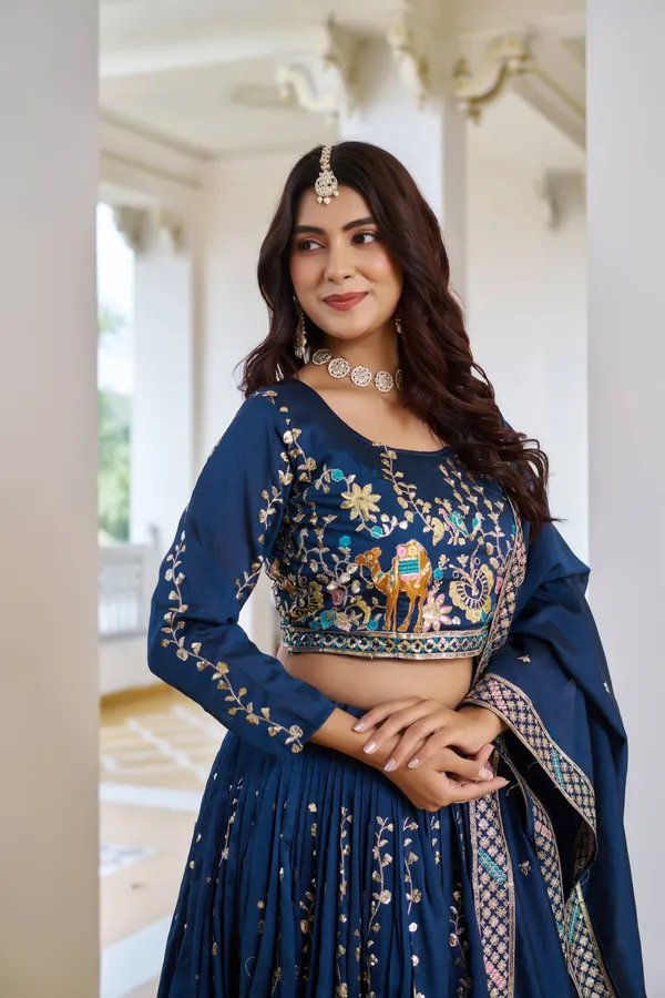 Blue_Pure_Vichitra_Lehenga_Choli_For_women