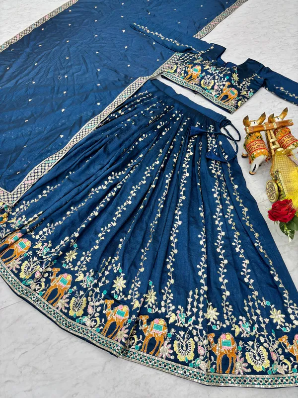 Blue_Pure_Vichitra_Lehenga_Choli_For_women