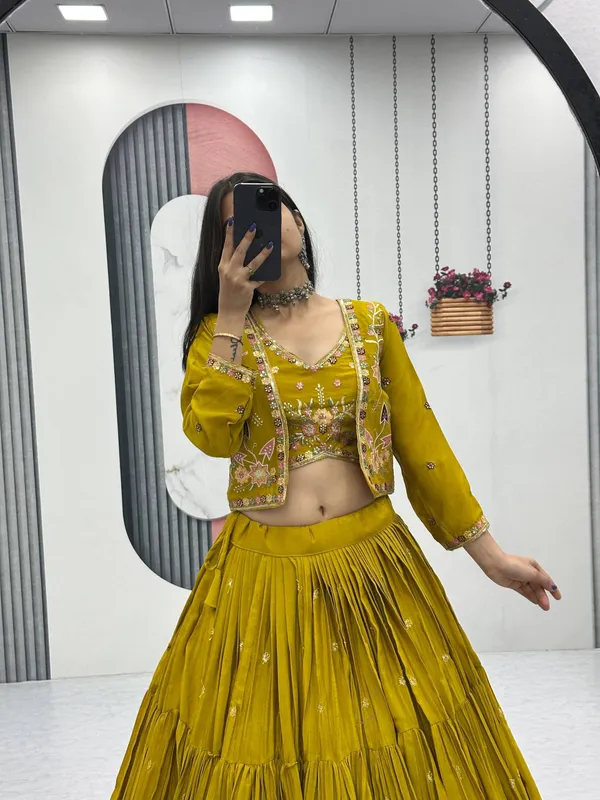 Master_Yellow_Chinon_Lehenga_Choli_For_women