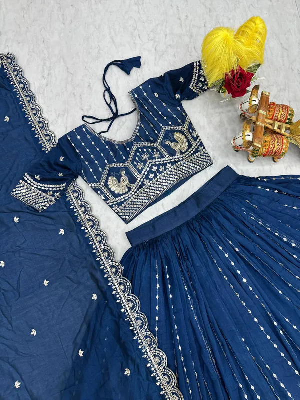 Navy_Blue_Pure_Vichitra_Lehenga_Choli_For_women