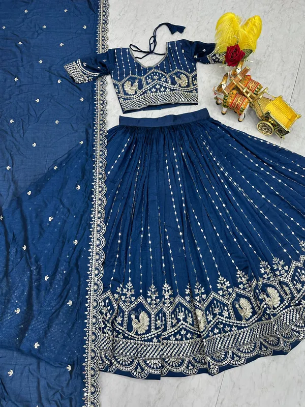 Navy_Blue_Pure_Vichitra_Lehenga_Choli_For_women