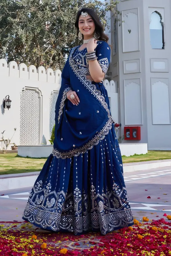 Navy_Blue_Pure_Vichitra_Lehenga_Choli_For_women