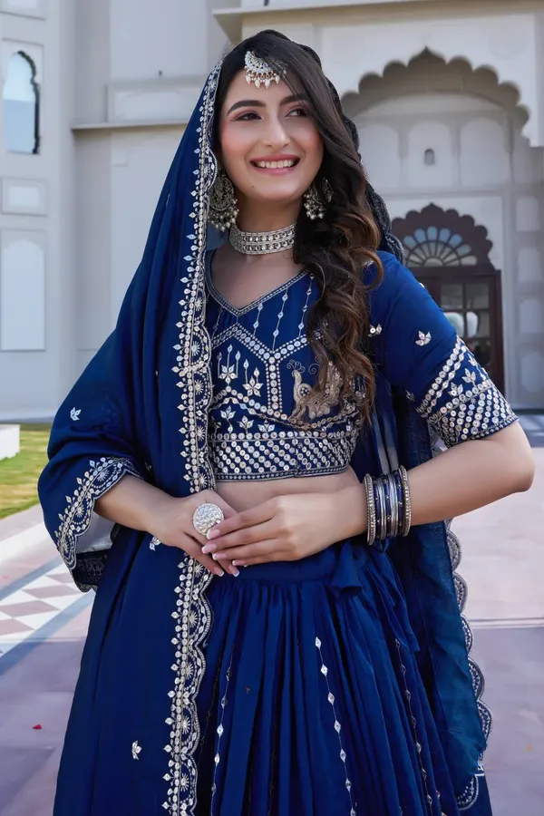Navy_Blue_Pure_Vichitra_Lehenga_Choli_For_women