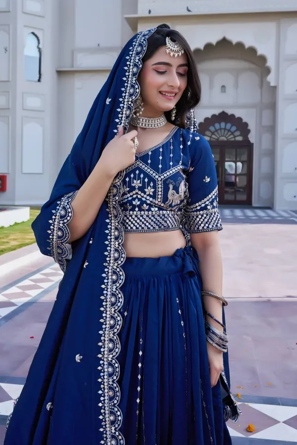 Navy_Blue_Pure_Vichitra_Lehenga_Choli_For_women