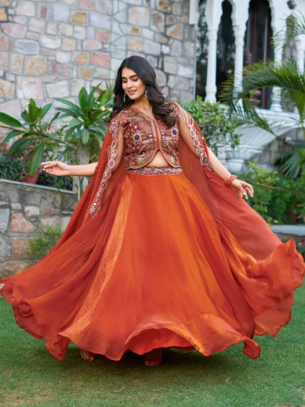 Orange__Pure_Fendy_silk_Lehenga_Choli_For_women