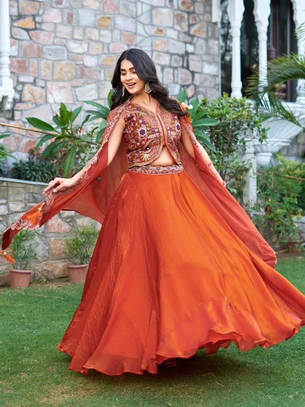 Orange__Pure_Fendy_silk_Lehenga_Choli_For_women