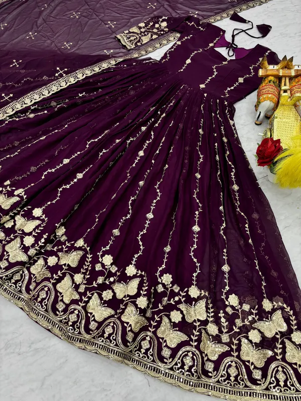 Maroon_Pure_Vichitra_Gowns_For_women