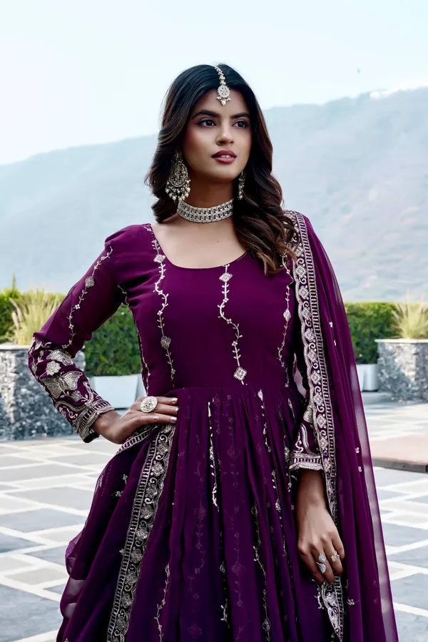 Maroon_Pure_Vichitra_Gowns_For_women