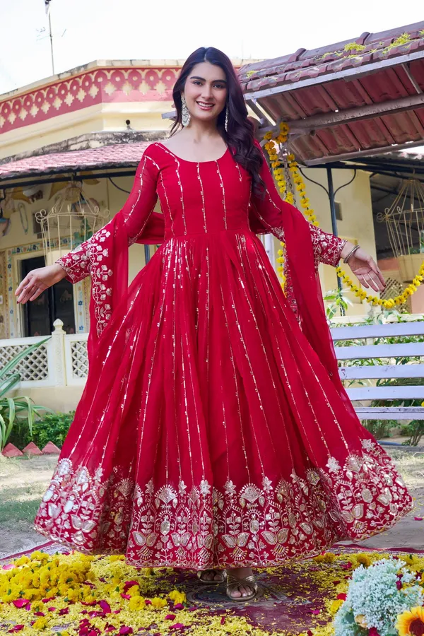 Red_Pure_Vichitra_Gowns_For_women
