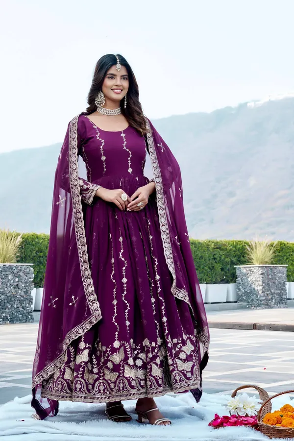 Maroon_Pure_Vichitra_Gowns_For_women