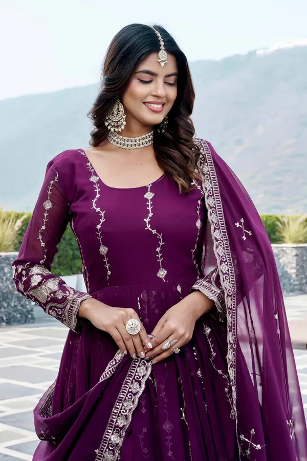 Maroon_Pure_Vichitra_Gowns_For_women