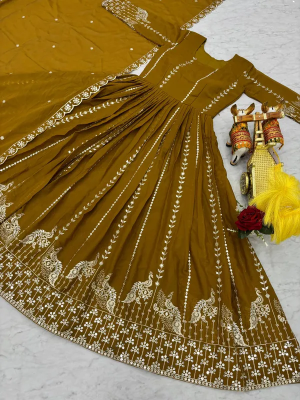 Master_Yellow_Star_Georgette_Gowns_For_women