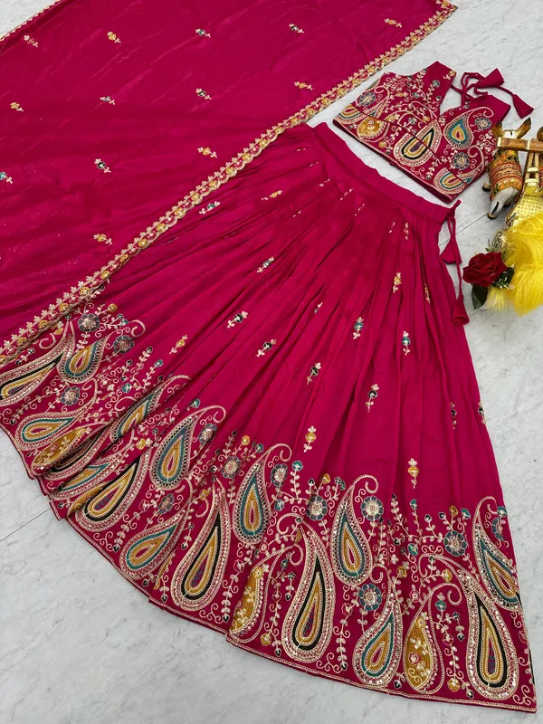 Pink_Pure_Vichitra_Lehenga_Choli_For_women